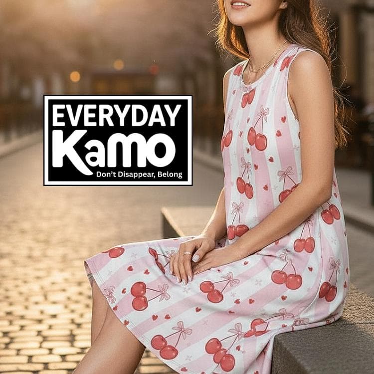 Cherry Stripe Sleeveless Dress | Pink Summer Tunic with Pockets