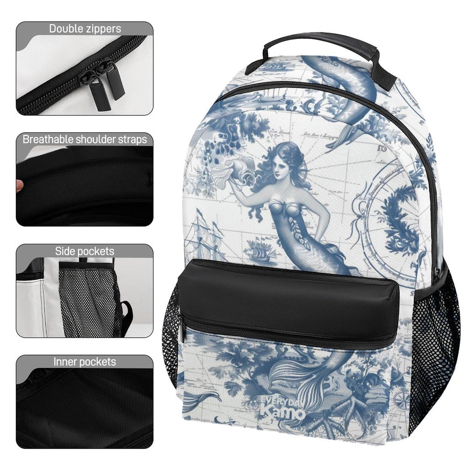 Mermaid's Map Adventure Backpack | Nautical Toile Everyday Rucksack | Stylish Travel & School Bag