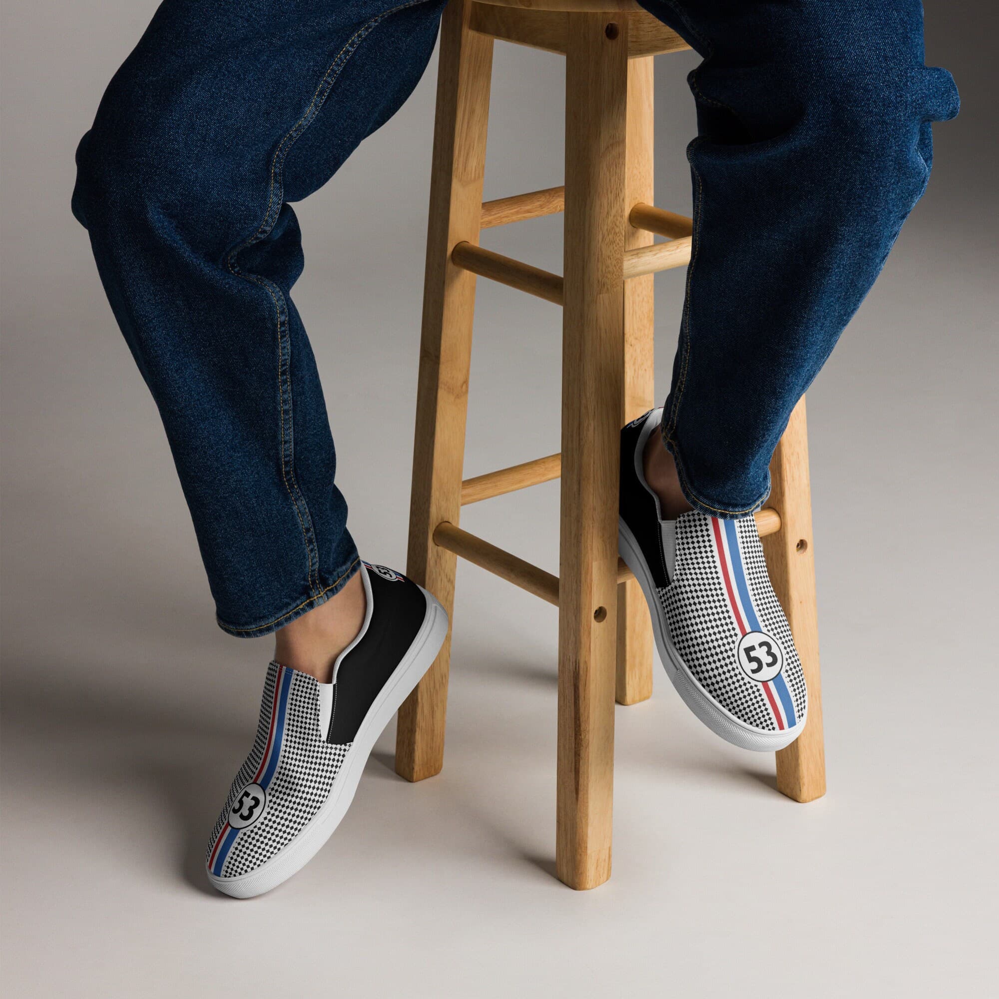 Men's Slip-On Canvas Shoes Black Checks | Handmade Casual Footwear