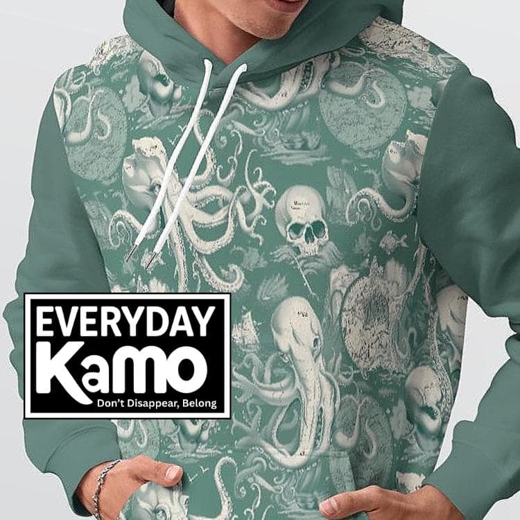 Vintage Octopus Skull Hoodie | Gothic Nautical Sea Map Pullover | Warm Fleece Lined Sweatshirt