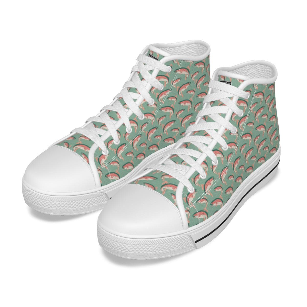 Women's Trout Trek High-Top Canvas Sneakers | Comfortable & Slip-Resistant Fish Print Shoes for Women