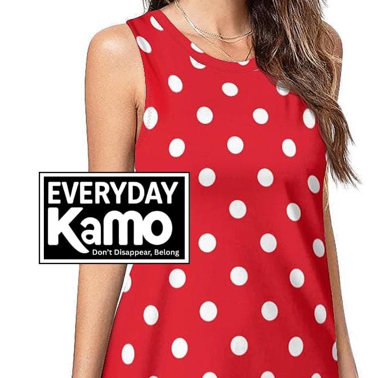 Red Polka Dot Sleeveless Summer Dress with Pockets | Comfy Knee-Length A-Line Dress