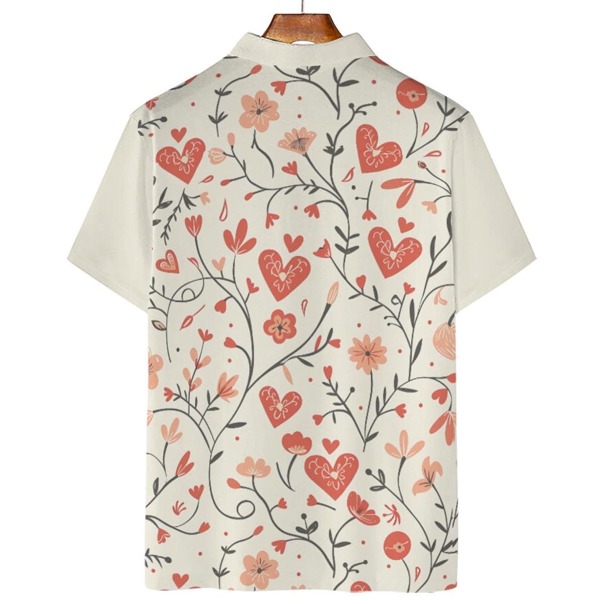 Heart & Floral Print Polo | Breathable Polyester Valentine's Top