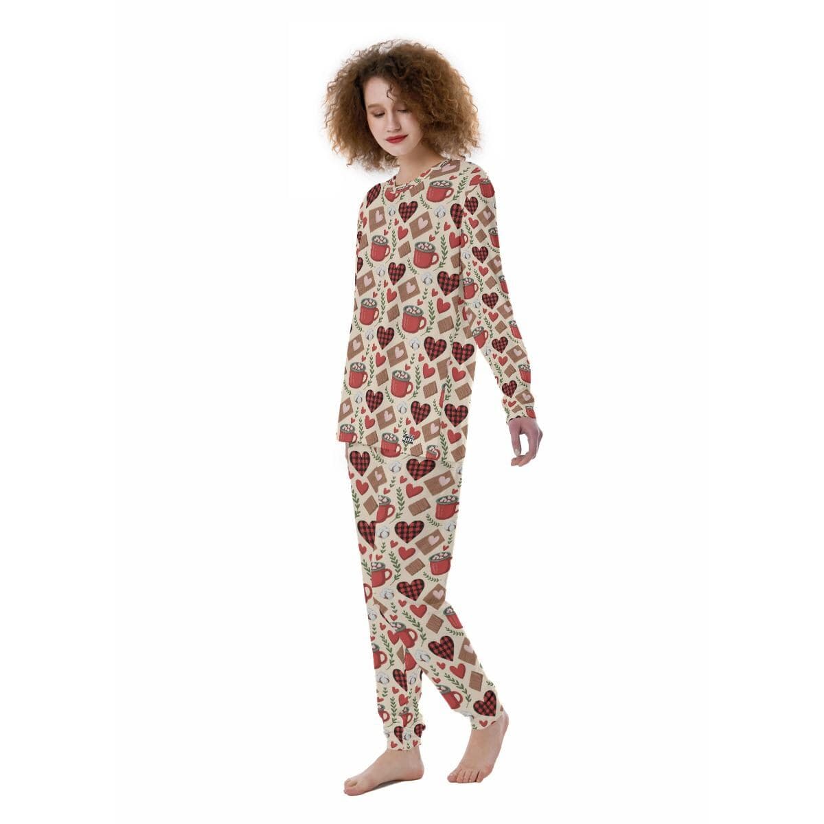 Hot Cocoa & Plaid Heart Pajama Set | Women's Soft Brush Fabric Loungewear
