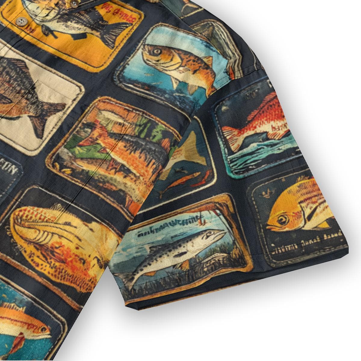 Vintage Fish Print Shirt | Men's Slub Cotton Angler Aloha Top
