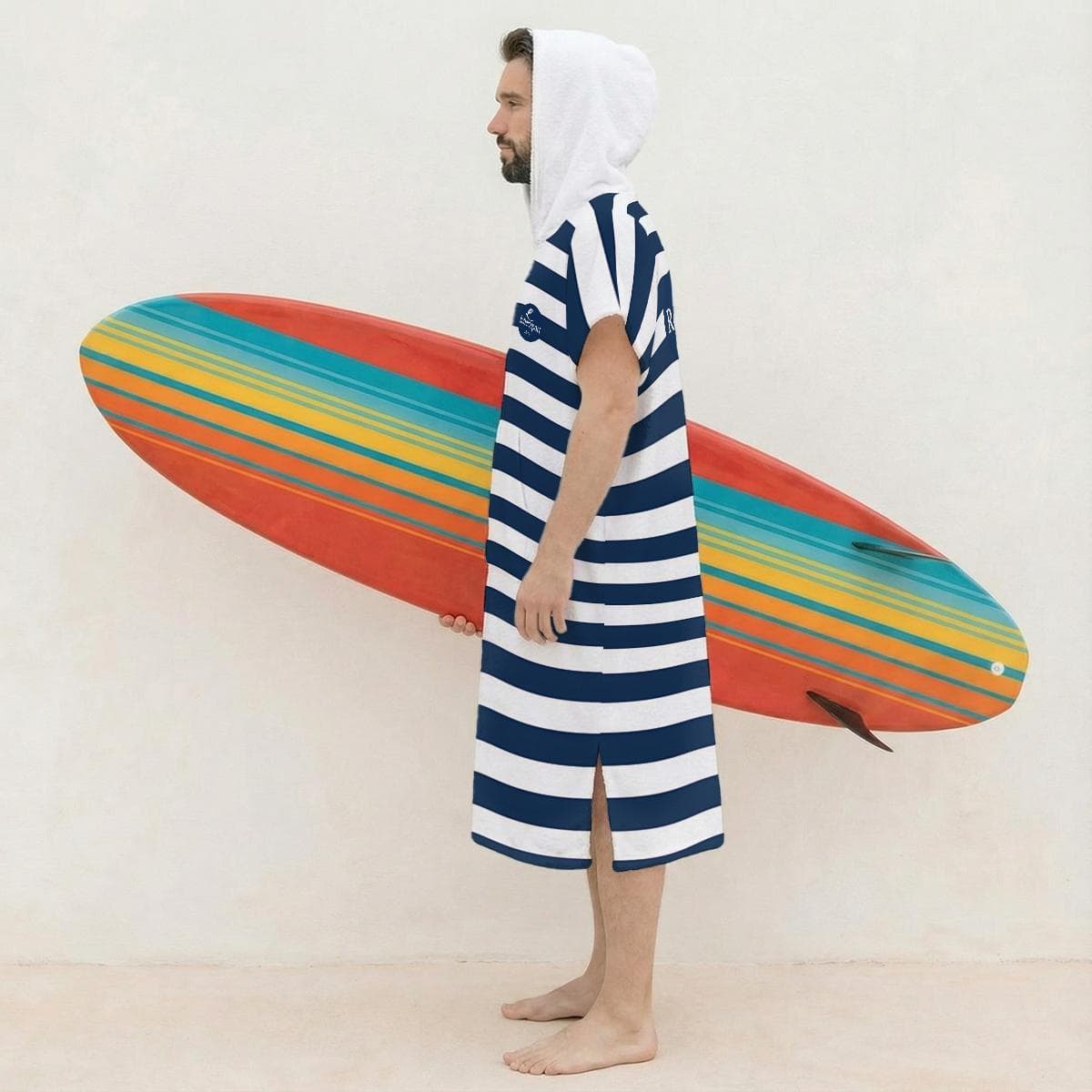 Navy Stripe Hooded Surf Poncho | Quick Dry Terry Changing Robe