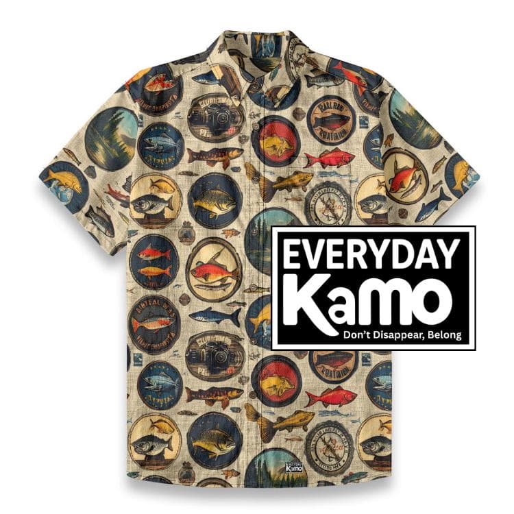 Vintage Fishing Print Slub Cotton Shirt | Hawaiian Outdoorsman Top