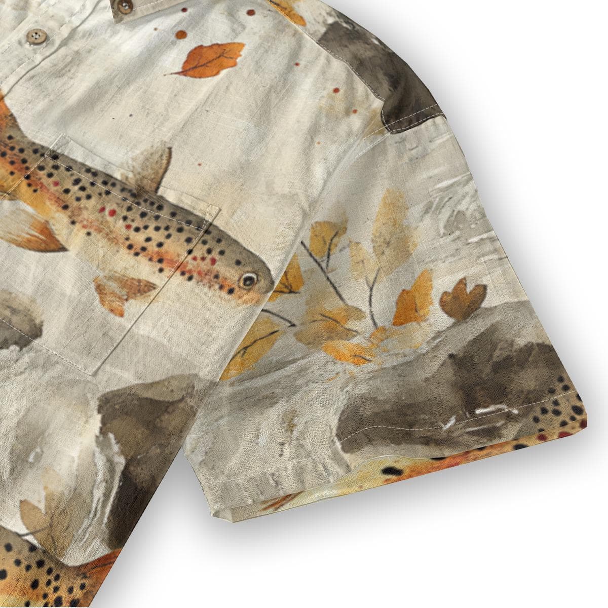 Men's Trout Fishing Shirt, Autumn River Slub Cotton Button-Up