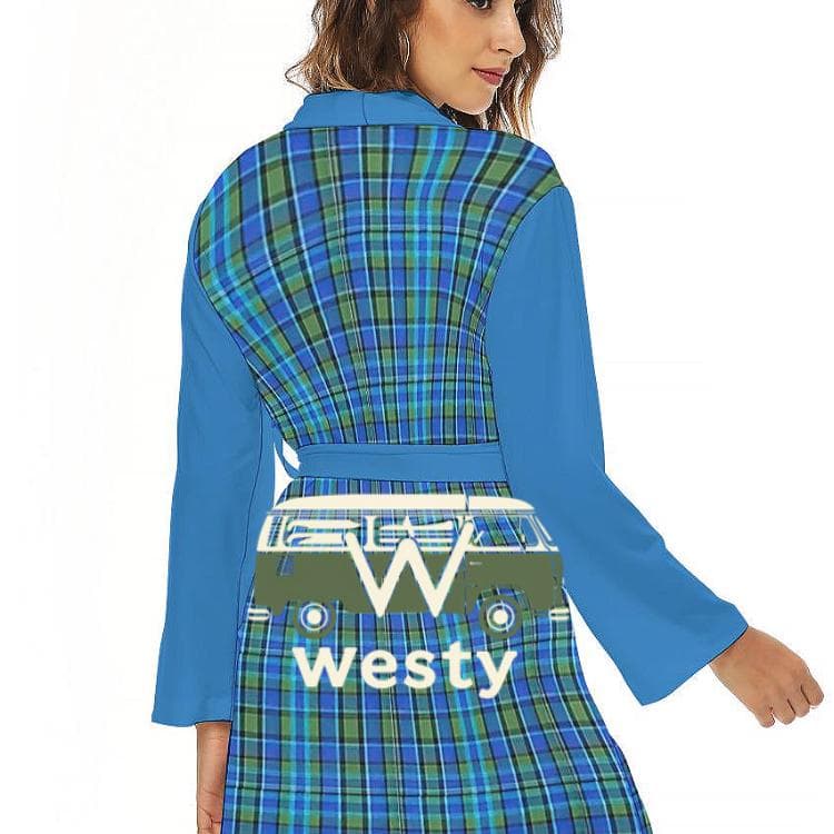 Blue Plaid Jersey Bathrobe | Cozy Loungewear Robe with Pockets