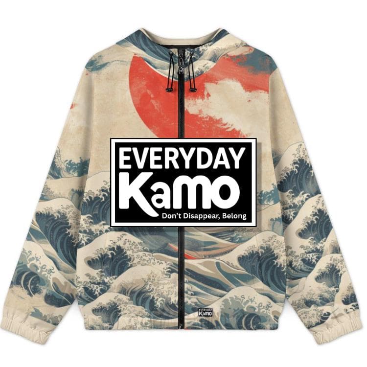 The Great Wave Hooded Windbreaker | Hokusai Japanese Art Print Jacket | Unisex Aesthetic Streetwear Outerwear