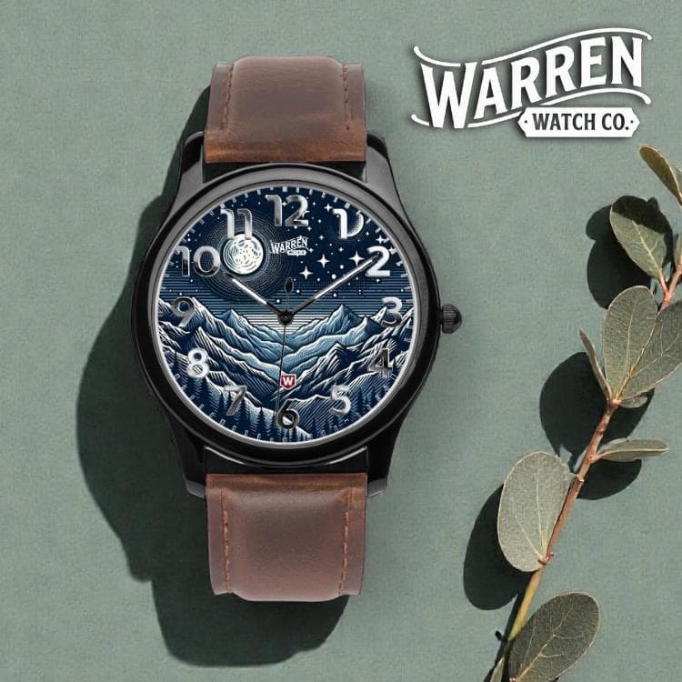 Unisex Mountain Night Sky Quartz Watch | Genuine Leather Band & Premium Stainless Steel Case