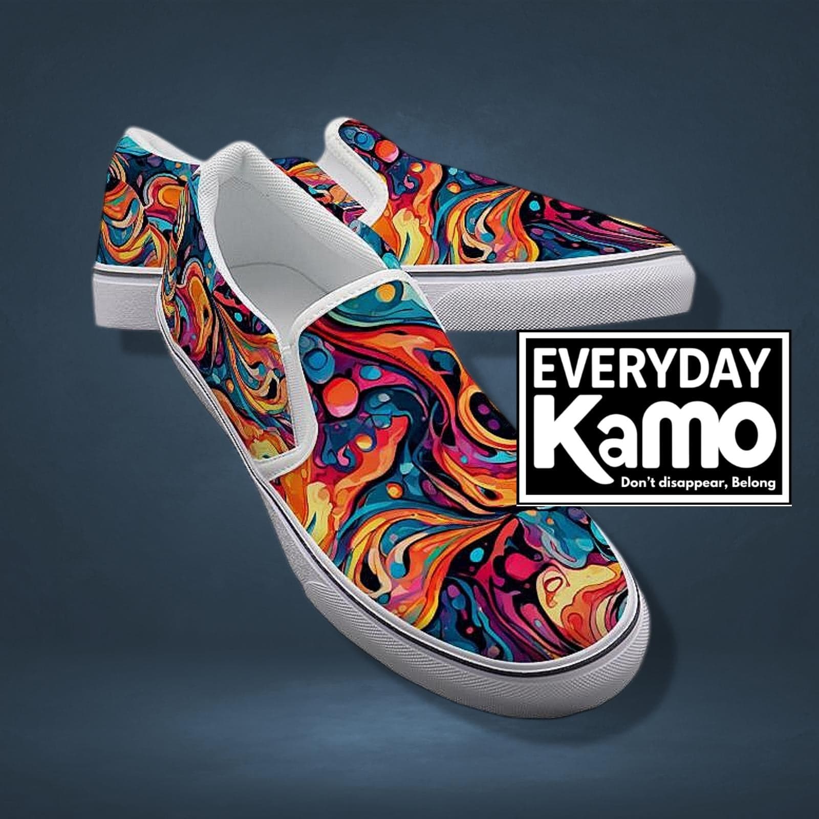 Women's Canvas Slip-On Sneakers | Abstract Kamo Print | Handmade Urban Shoes