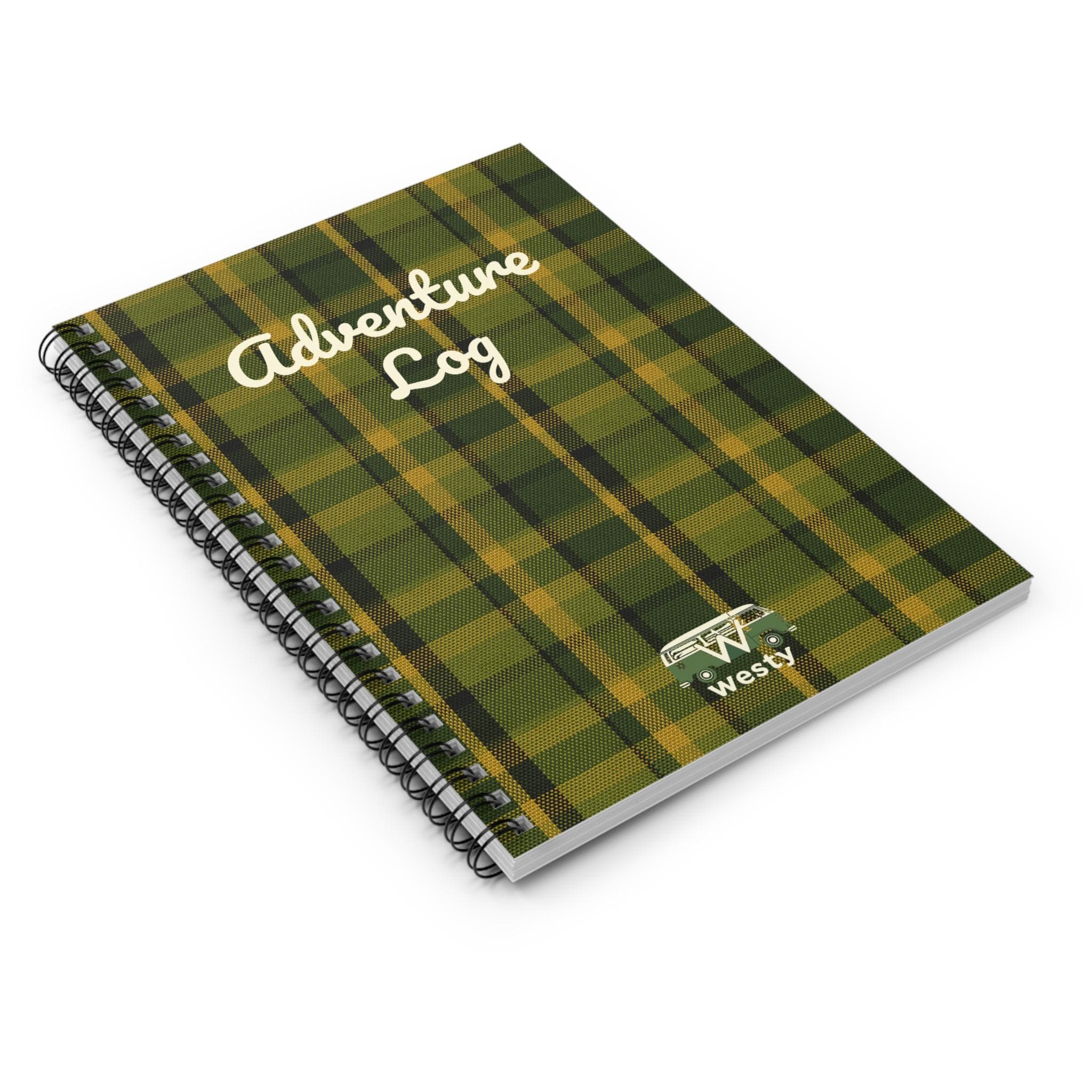 Westy Green Plaid Adventure Log Book – Spiral Bound Travel Diary