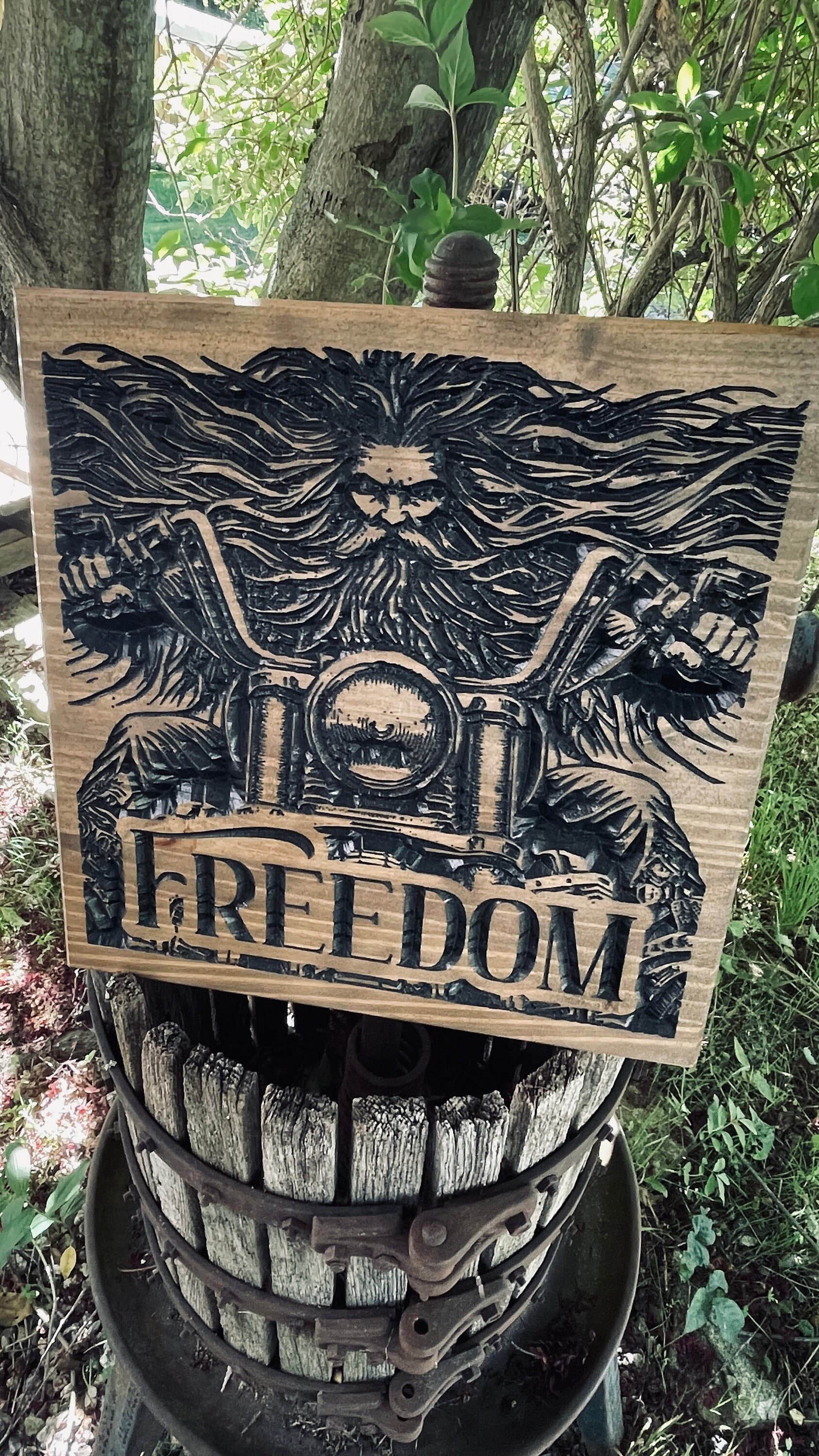 Freedom Rider Carved Wood Sign