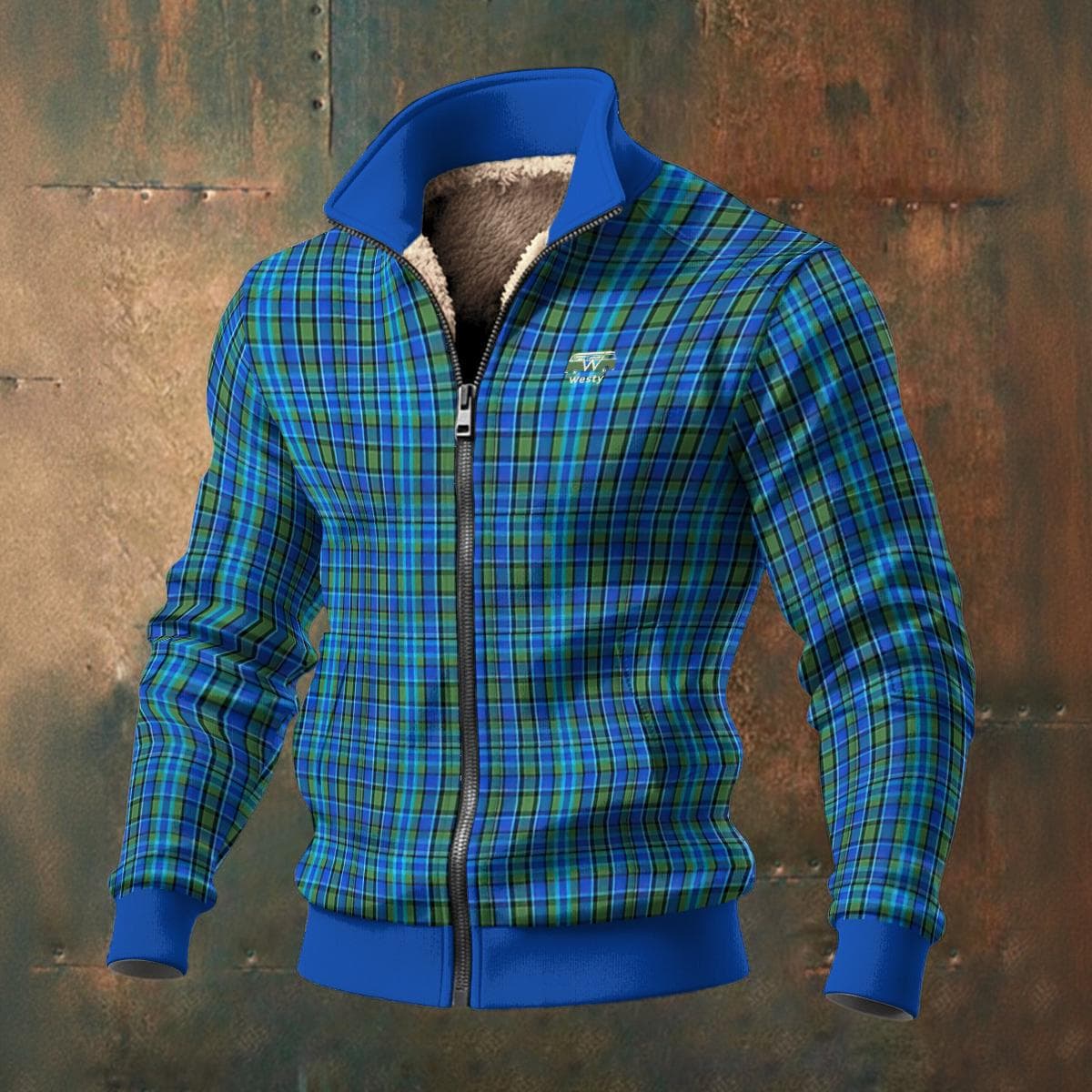 Westy Blue Plaid Fleece Jacket | Retro Van Life Sherpa-Lined Outerwear