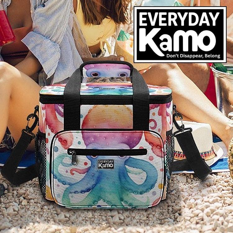 Everyday Kamo Colorful Octopus Insulated Cooler Bag | Large Collapsible Picnic & Beach Tote with Strap