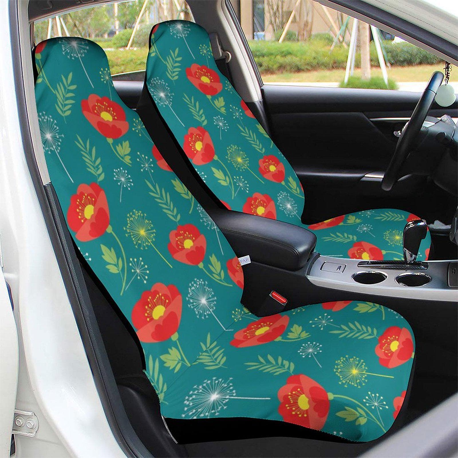 Floral Poppy Dandelion Car Seat Protector Teal Health Cloth Universal Fit