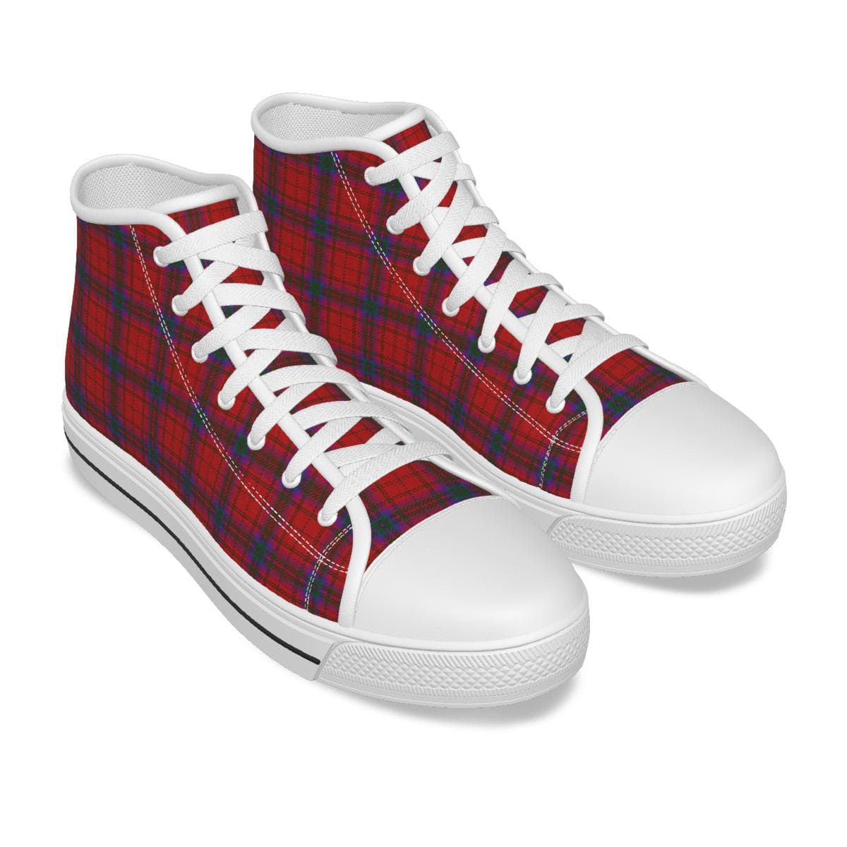 Men's Red Plaid Canvas High Top Sneakers | Custom Handmade