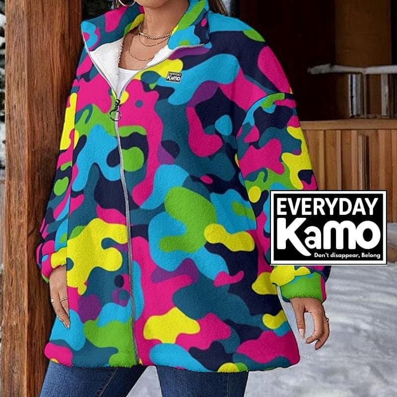 Everyday Kamo Fleece Jacket | Vibrant Colorful Sherpa Coat | Modern Urban Style Gift for Her