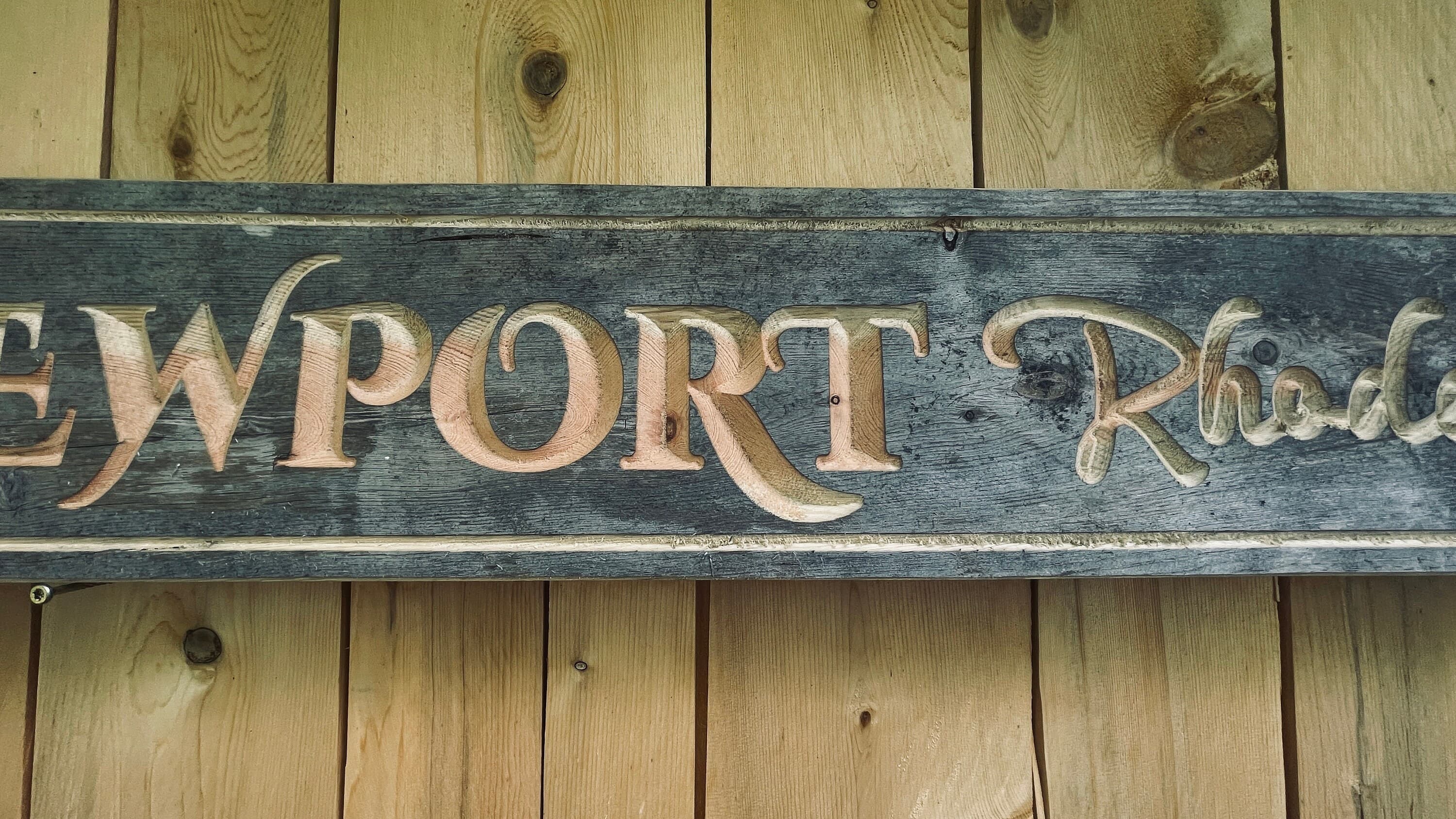 Newport Rhode Island Carved Real Pine Wooden Sign aged wood finish
