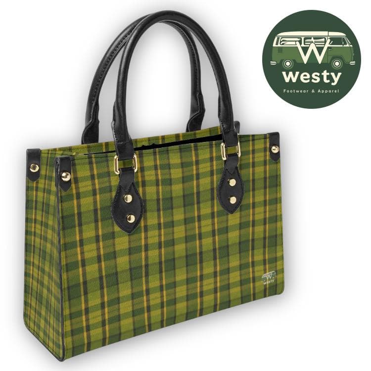 Westfalia Green Plaid Tote Bag | Double-Sided Leather Handbag | Large Capacity & Stylish Travel Purse