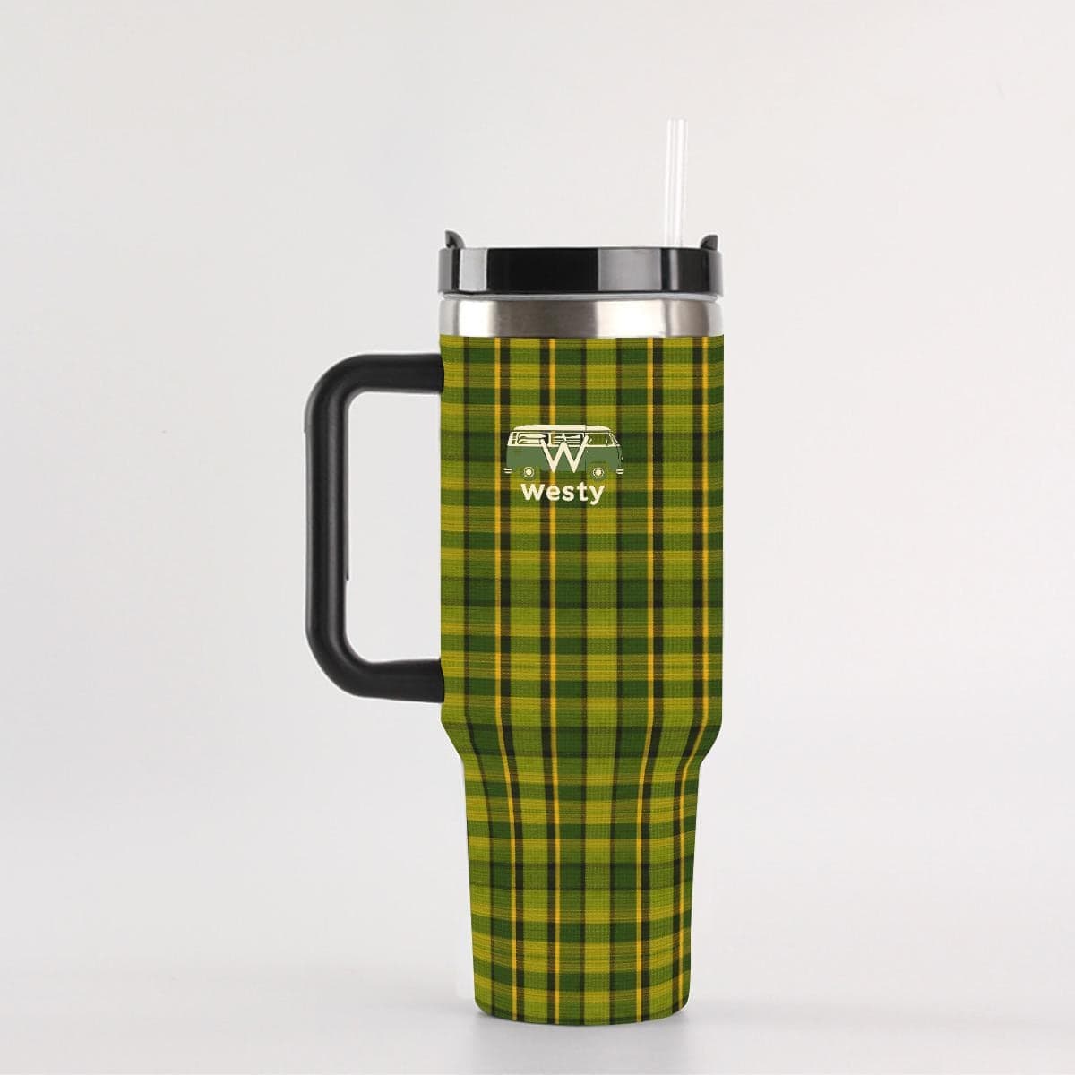 Westy Westfalia Green Plaid 40 oz Tumbler with Handle