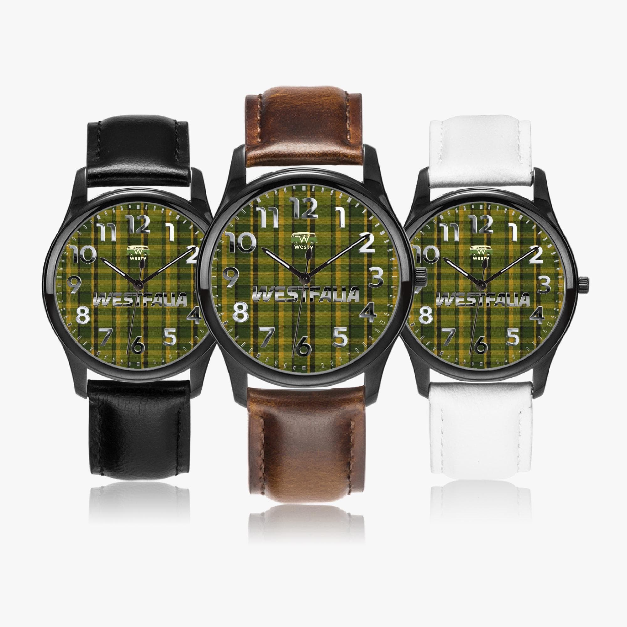 Unisex Westy Westfalia Green Dial Quartz Watch - Genuine Leather Band & Premium Stainless Steel Case