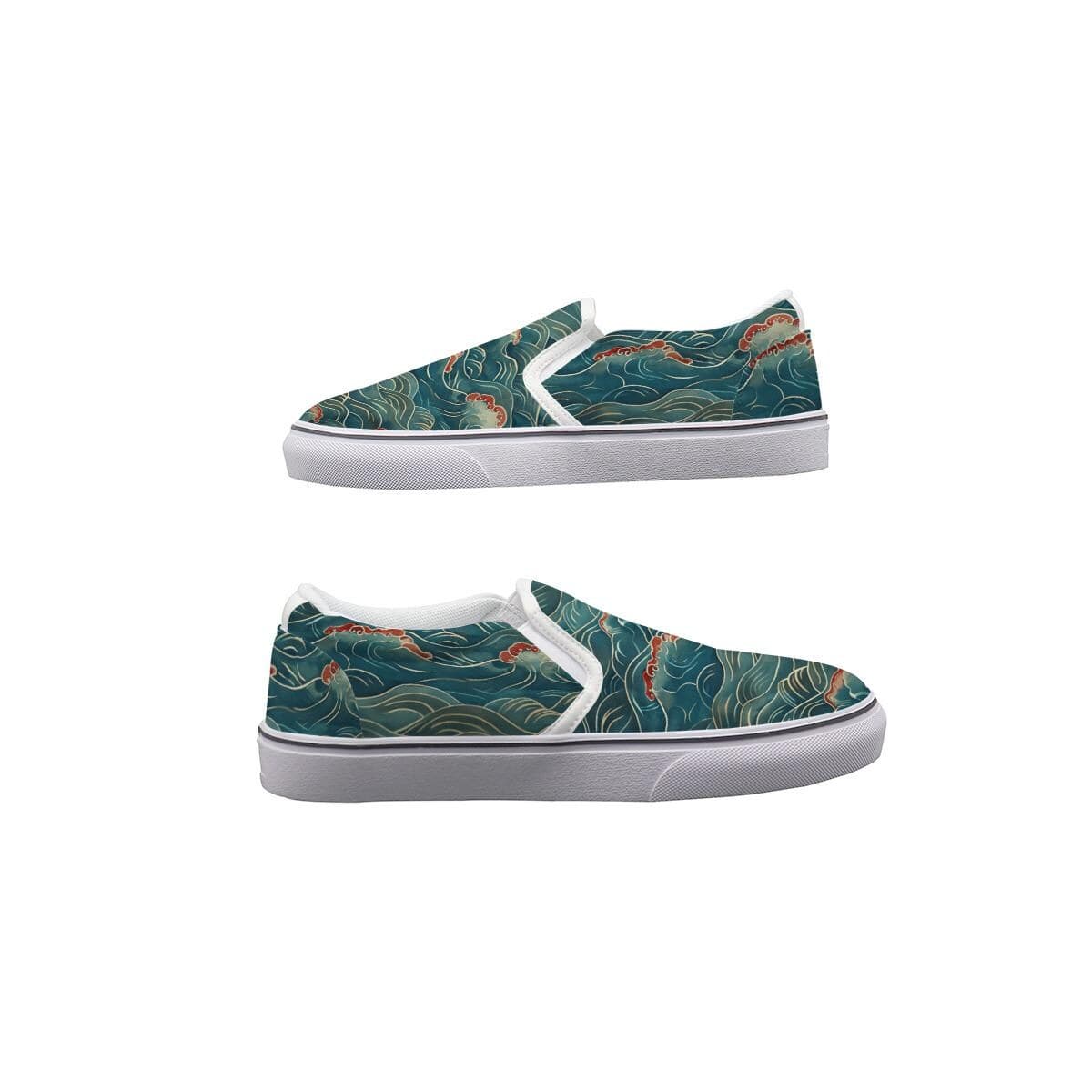 Custom Koi Wave Men's Slip-On Sneakers | Handmade Canvas Loafers