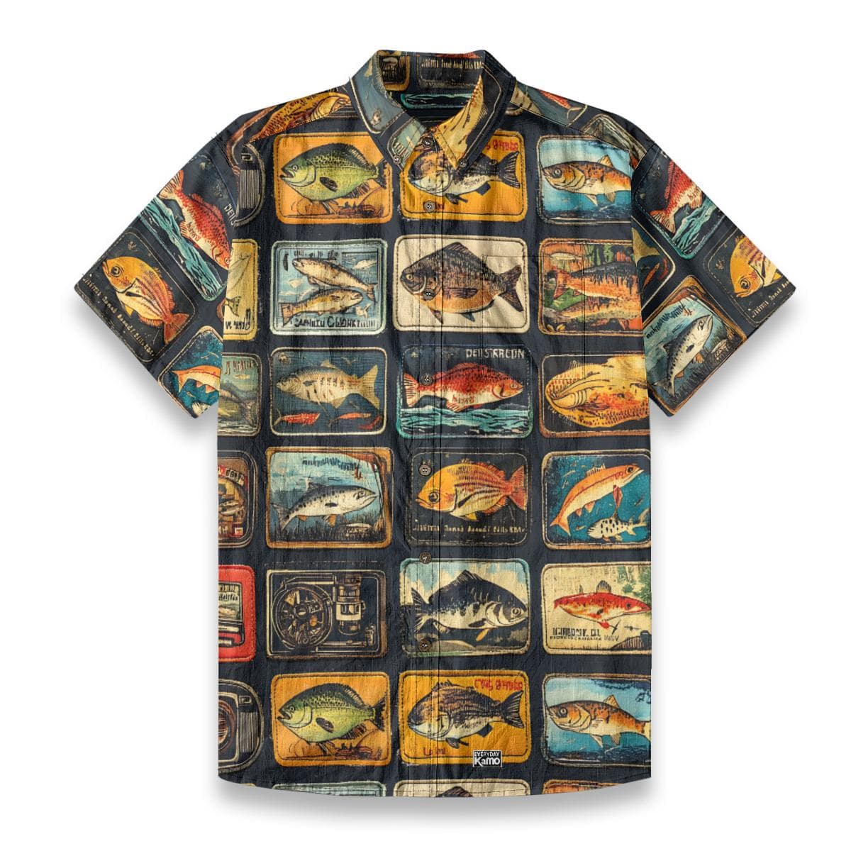 Vintage Fish Print Shirt | Men's Slub Cotton Angler Aloha Top