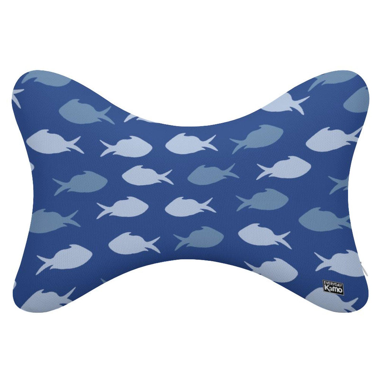 Everyday Kamo Deep Dive Car Headrest Pillow | Memory Foam Neck Support with Blue Fish Pattern | Coastal Driving Comfort