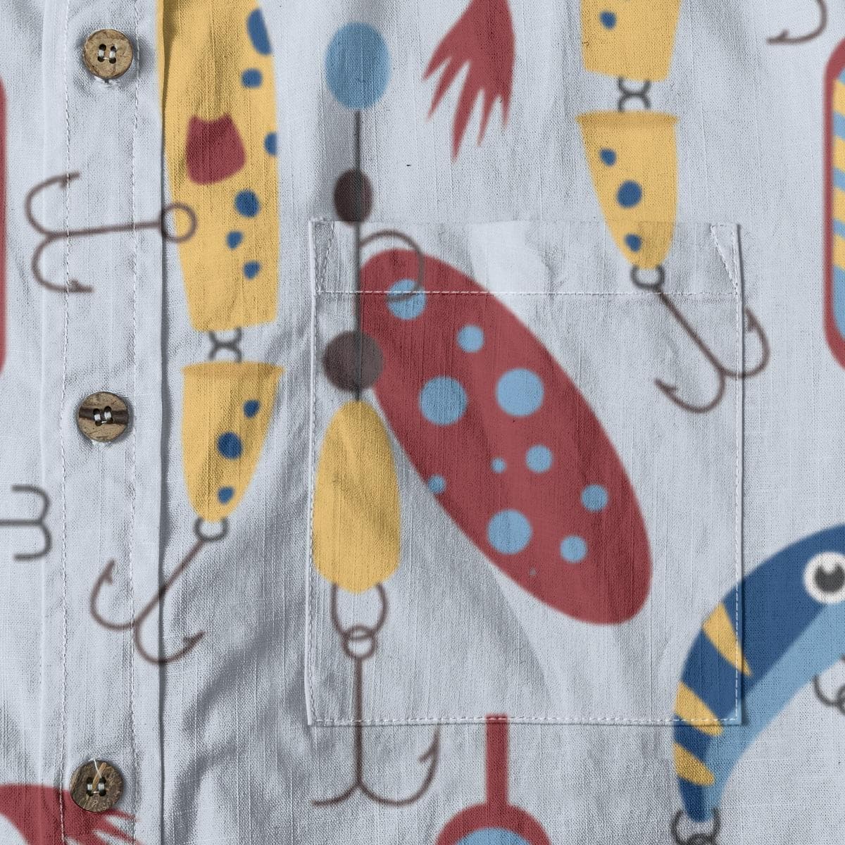 Men's Fishing Lure Print Slub Cotton Shirt | Summer Vacation Top