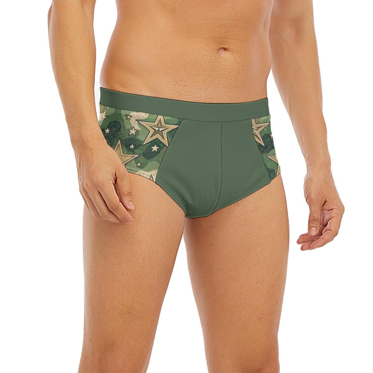Men's Camo Star Low-Rise Briefs | Military Green Spandex Underwear | Comfortable & Stylish