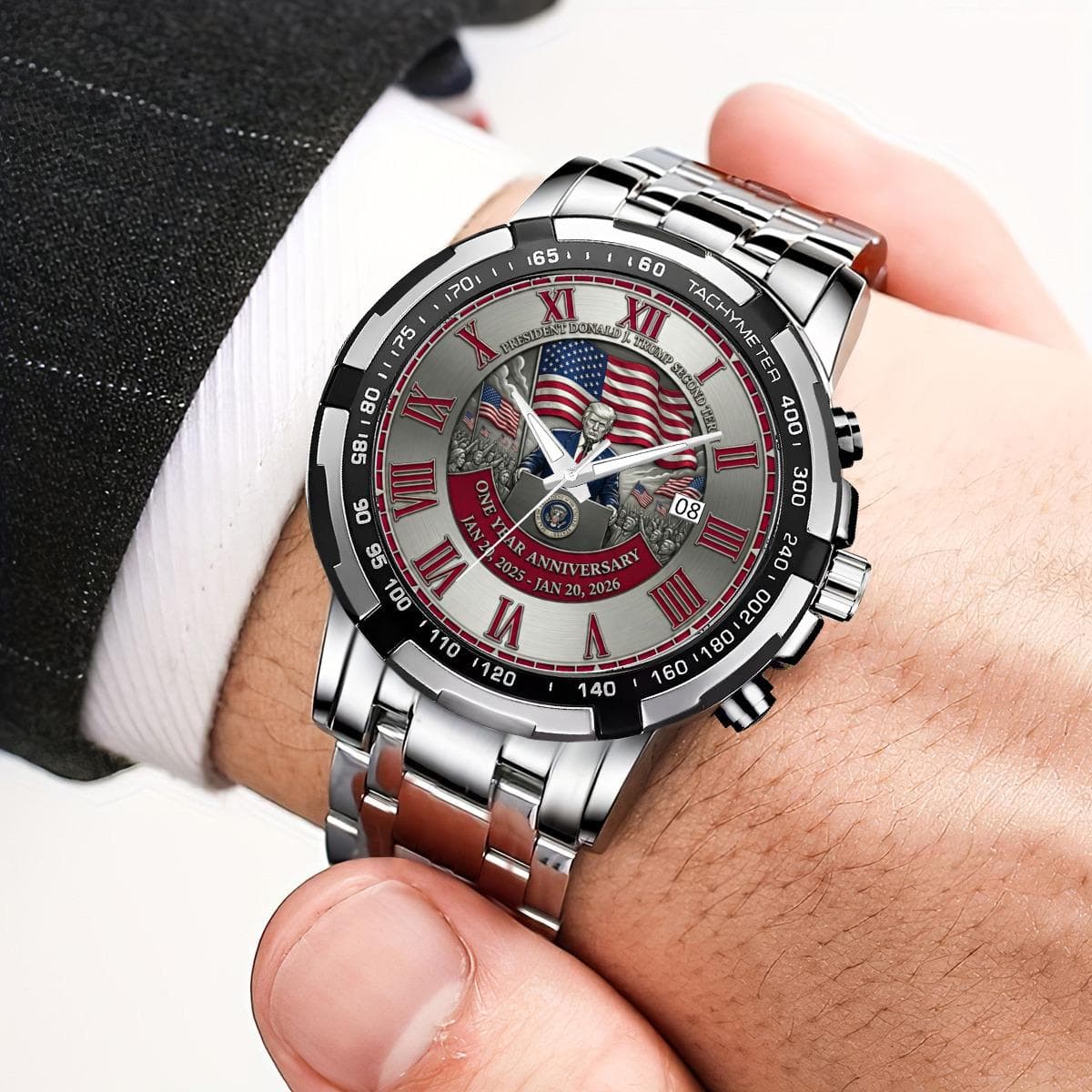 Presidential Tribute Watch: Donald Trump Second Term Anniversary Chronograph with USA Flag Design