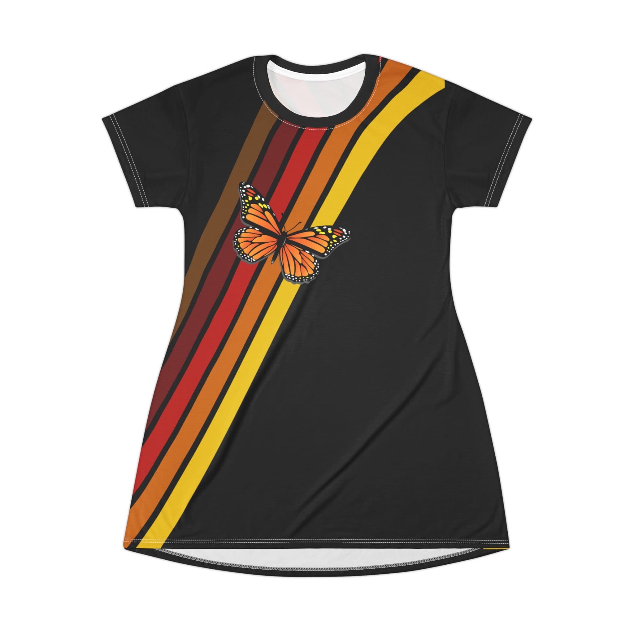 Retro Butterfly VW T-Shirt Dress | Vintage 70s Polyester | Black Graphic