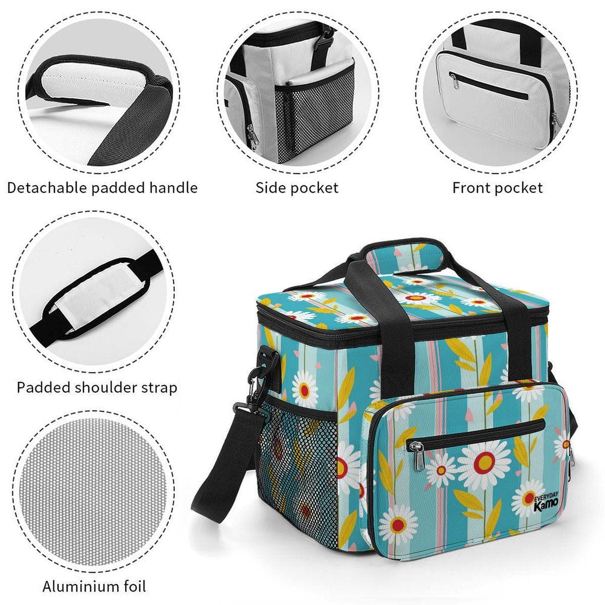 Daisy Floral Insulated Lunch Bag | Oxford Fabric Leakproof Cooler Tote