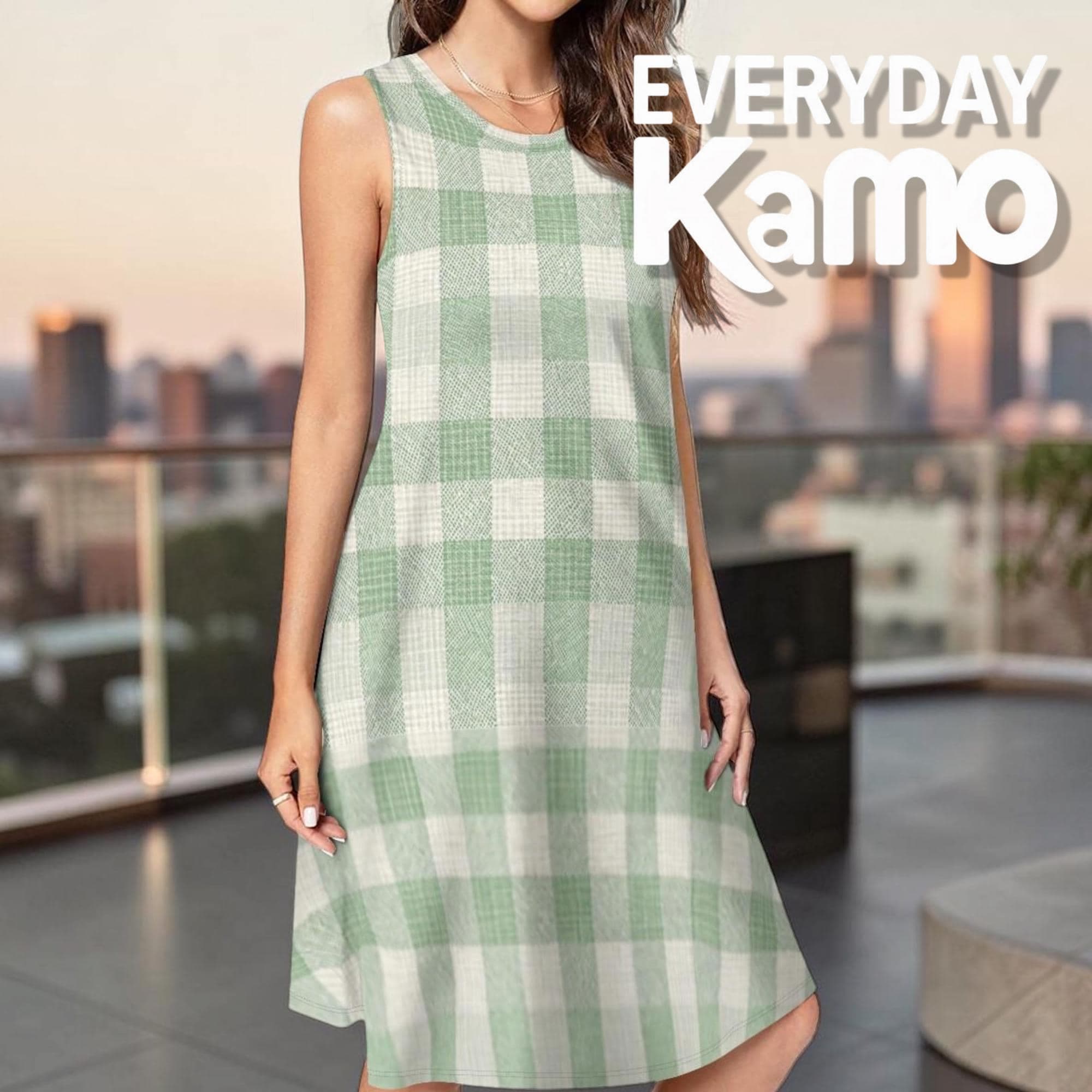 Sleeveless Plaid A-Line Dress Knee-Length Plain-Weave Comfort Made USA