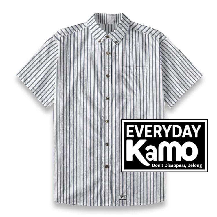 Men's Striped Slub Cotton Shirt | Short Sleeve Button-Down with Coconut Buttons