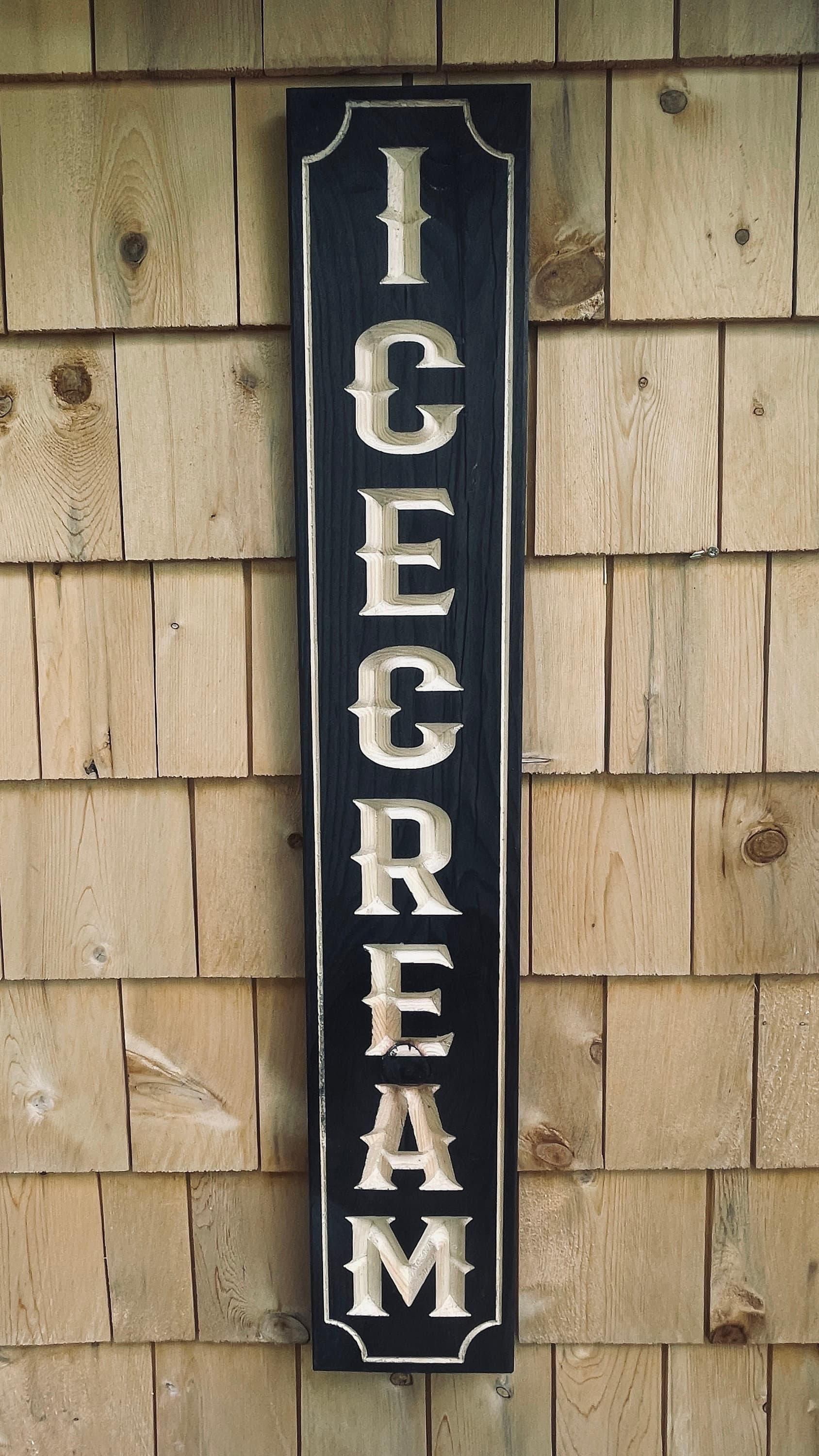 Ice Cream Carved Pine Wood Sign 41in Vertical Rustic Cafe Kitchen Decor