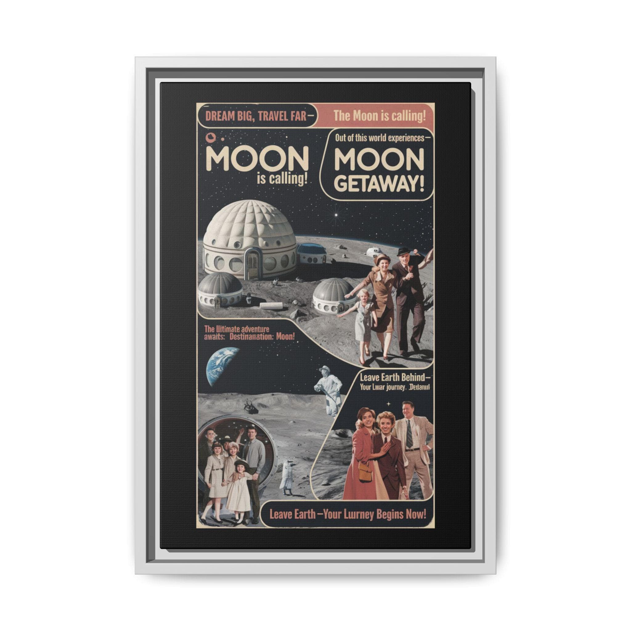 Moon Getaway: Retro Space Age Travel Matte Canvas, Framed (Multi-color)