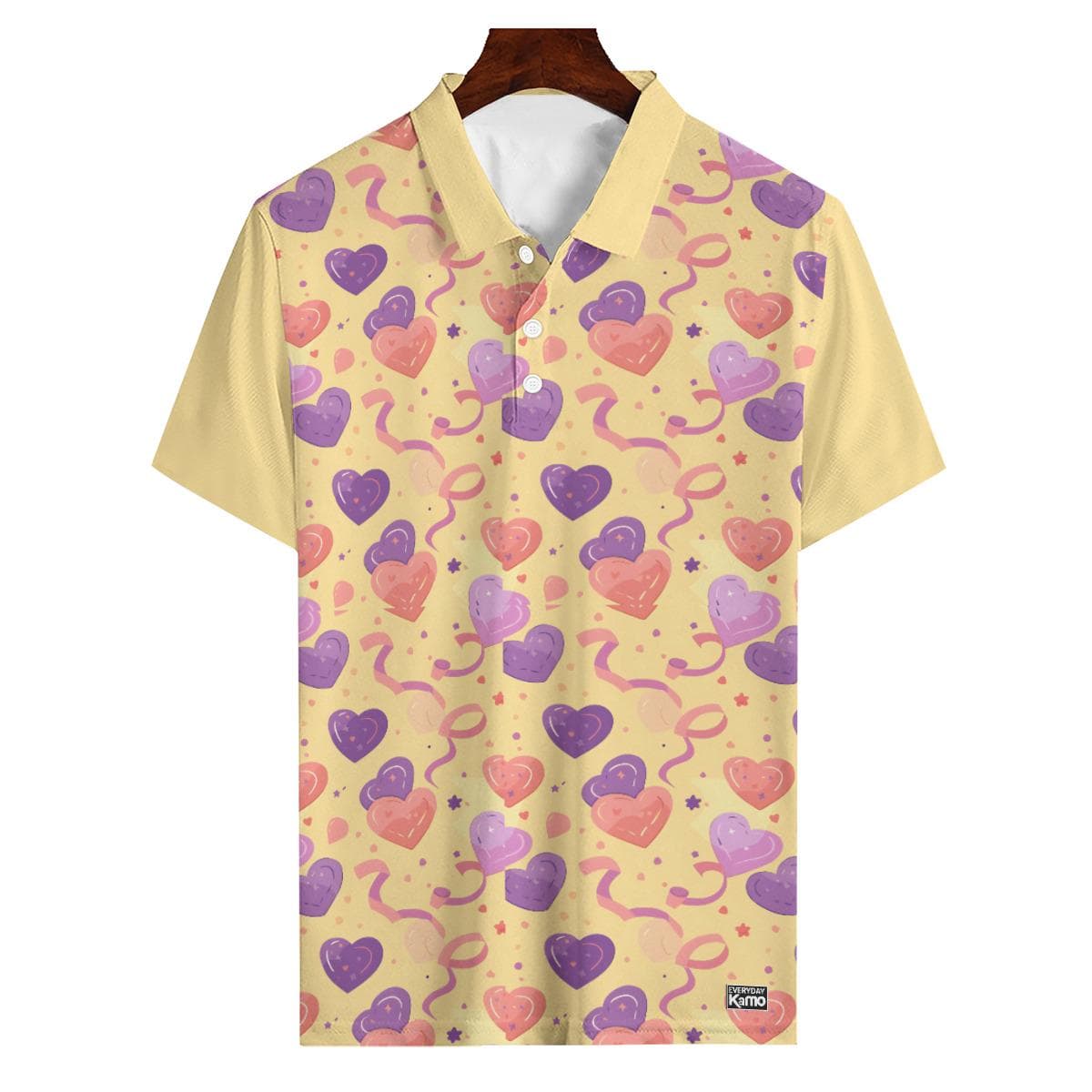 Love Heart Pattern Polo Shirt | Valentine's Day Top