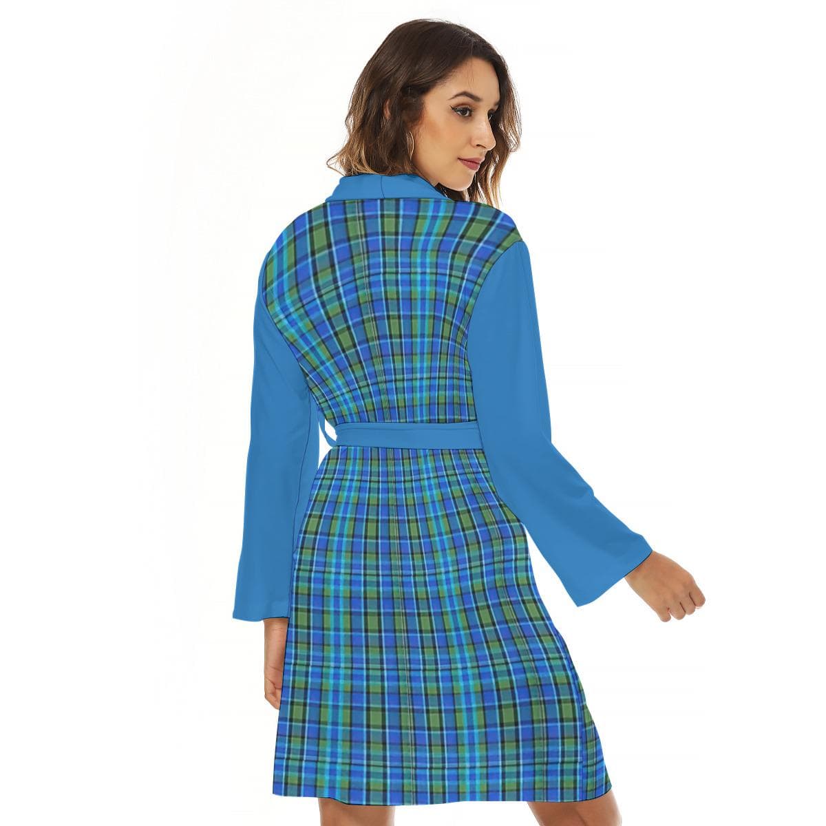 Blue Plaid Jersey Bathrobe | Cozy Loungewear Robe with Pockets