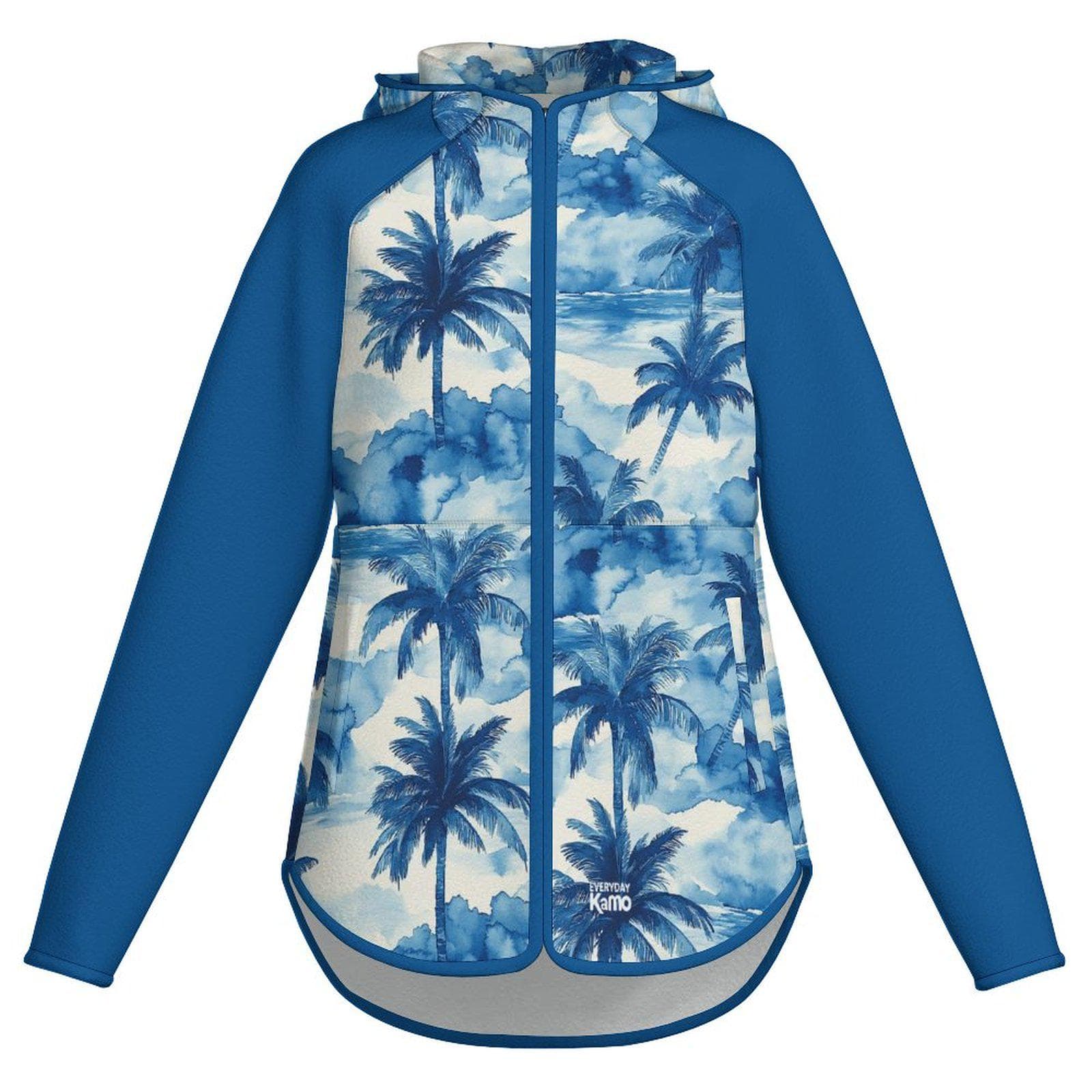 Everyday Kamo Tropical Palm Tree Zip-Up Hoodie | Women's Slim-Fit Polar Fleece Jacket | Beach Vacation Resort Wear