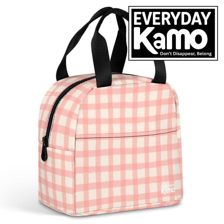 Everyday Kamo Pink Gingham Insulated Lunch Bag - Leak-Proof Cooler Tote for School, Office & Picnic