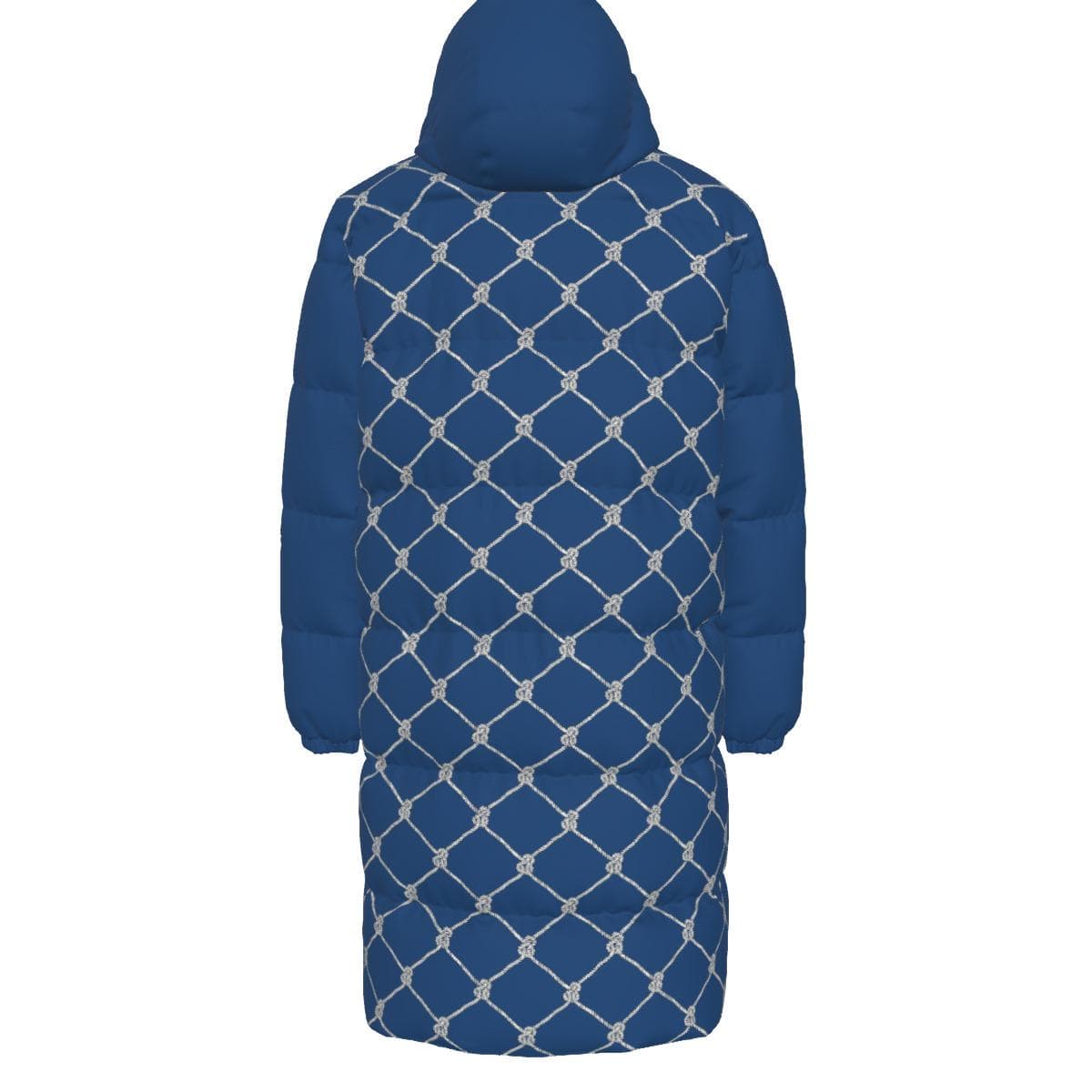 Royal Blue Knot Pattern Puffer Jacket | Ethical Duck Down Fill