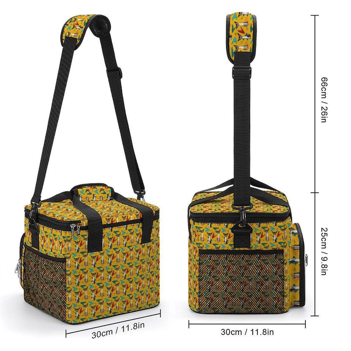 Insulated Lunch Bag Oxford Fabric Yellow Cat Geometric Print Cooler Tote