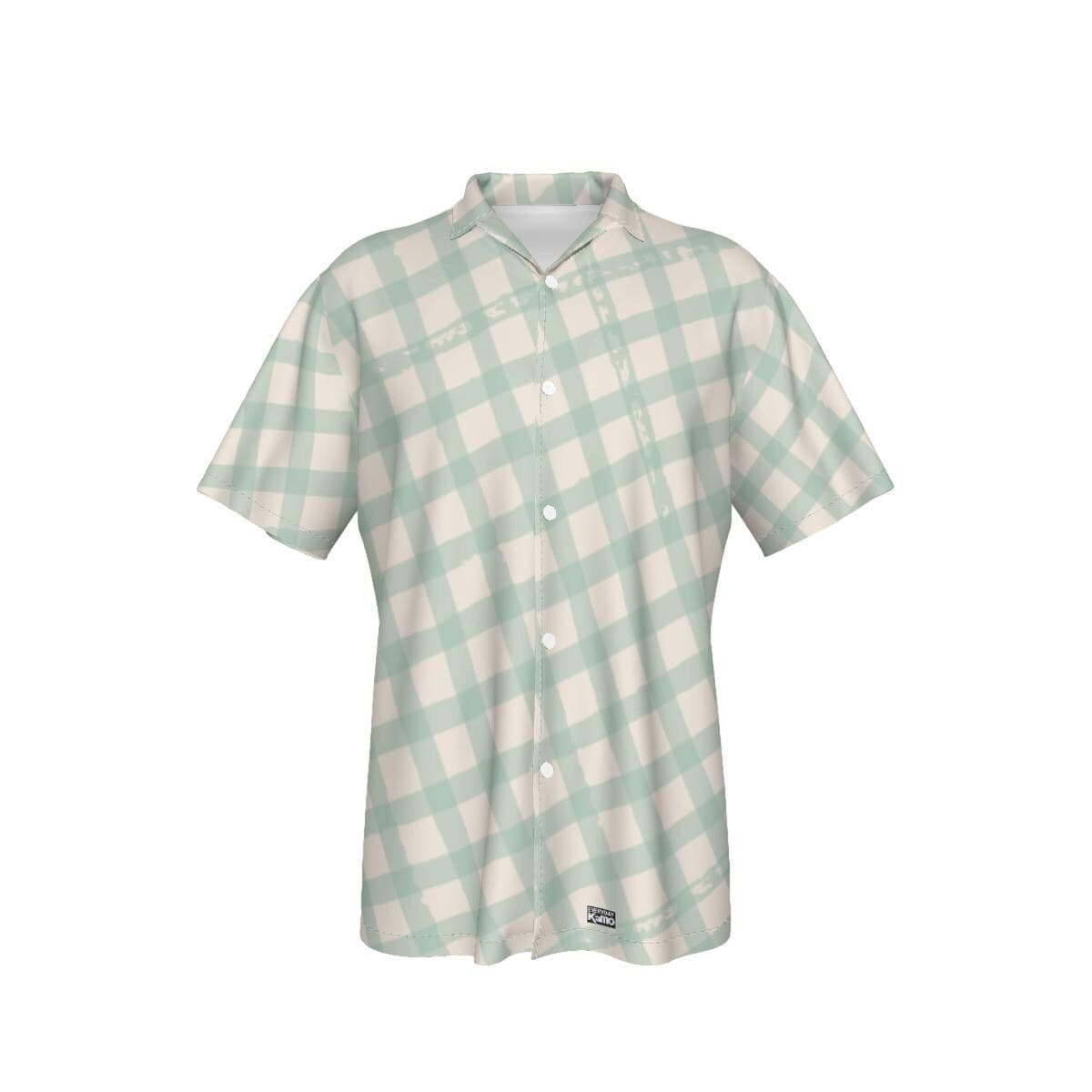 Mint Green Gingham Hawaiian Shirt for Men | Pastel Plaid Button Up | Breathable Short Sleeve Summer Aloha Shirt