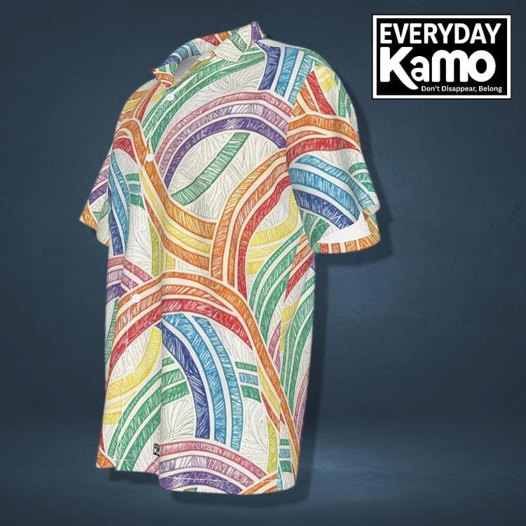 Vibrant Rainbow Hawaiian Shirt | Men's Colorful Abstract Button Up | Four-Way Stretch Summer Beach Aloha Shirt