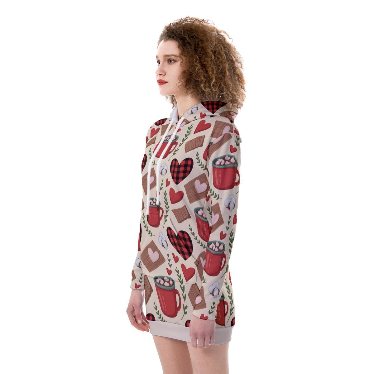 Cozy Valentine Hoodie Dress | Hot Cocoa & Plaid Hearts Tunic | Women's Winter Comfort