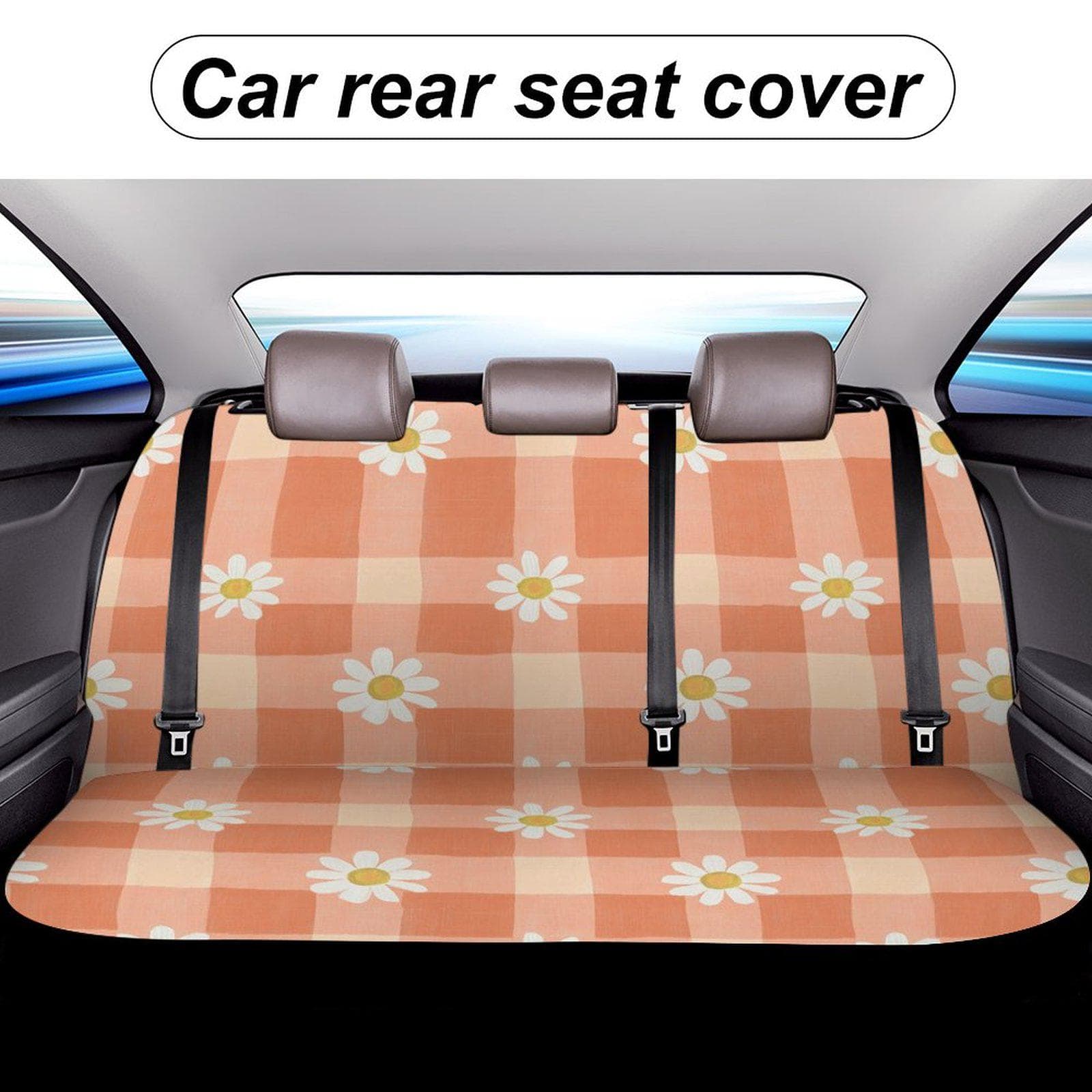 Peach Gingham Daisy Car Back Seat Cover | Universal Fit Boho Aesthetic
