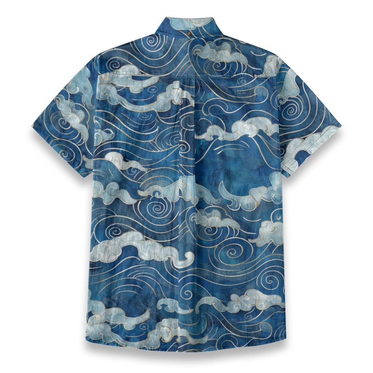 Japanese Waves & Clouds Slub Cotton Button Up Shirt